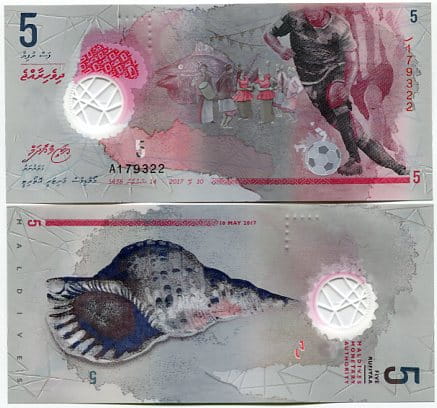 Malediwy 5 Rufiyaa 2017 r. Polimer UNC