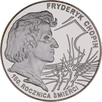 10 zł Ag 150. rocznica śmierci Fryderyka Chopina 1999 r.