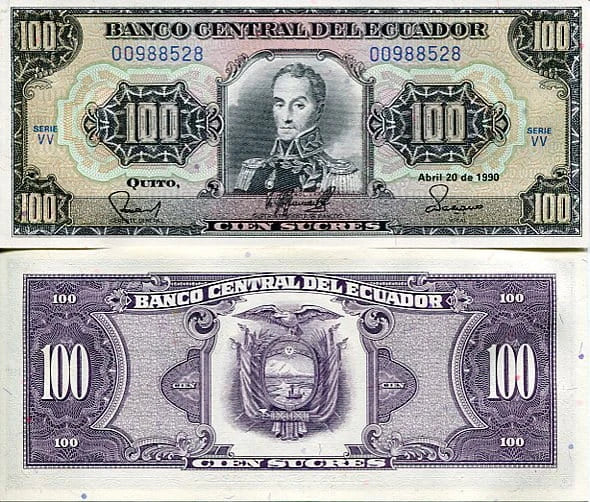 Ekwador 100 Sucres 1990 r. UNC