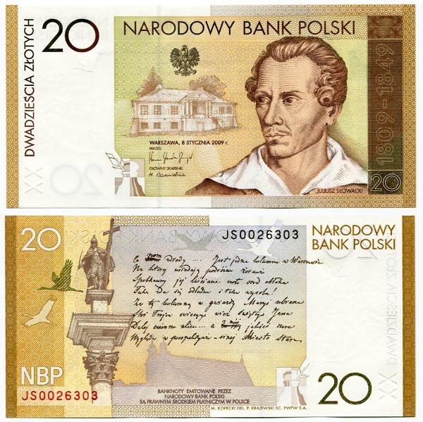 Banknot Kolekcjonerski 20 zł 200. rocznica urodzin Juliusza Słowackiego