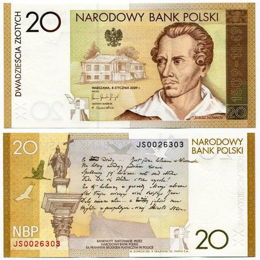 Banknot Kolekcjonerski 20 zł 200. rocznica urodzin Juliusza Słowackiego