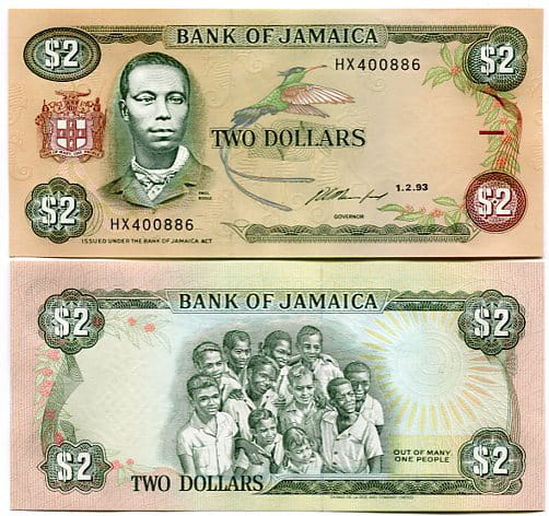 Jamajka 2 Dolary 1993 r. UNC