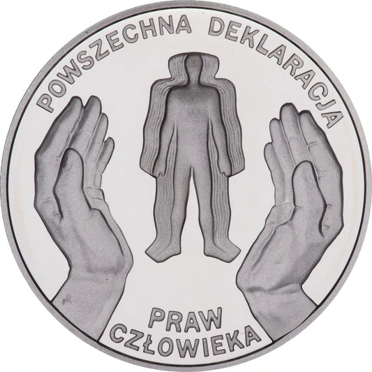 10 zł Ag 50. rocznica przyjęcia przez ONZ Powszechnej Deklaracji Praw Człowieka 1998 r.
