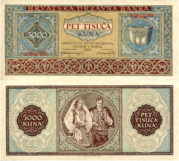 Chorwacja 5000 Kuna 1943 r. UNC-